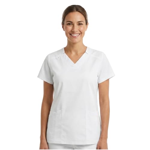 B-well Angelica Kasack Damen Pflege – Medizinische Tunika mit V-Ausschnitt, Funktionale Taschen, Atmungsaktiv & Pflegeleicht, Berufskleidung für Klinik & Praxis (Weiss, M)