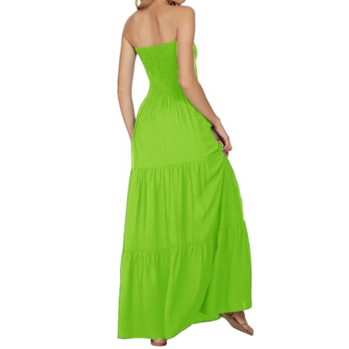 Image of Women's Summer Strapless Tube Top Maxi Dresses Off Shoulder Boho Beach Long Dress