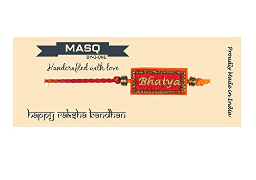 Image of MASQ by Q-One Designer Rakhi Combo Set with Roli Chawal & Moli for Men (Pack of 3) | Embroidered Handcrafted Raksha Bandhan Bracelet for Brother