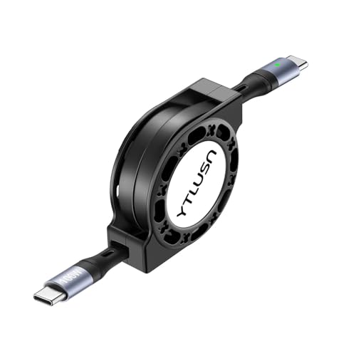 YTLUSN Câble rétractable USB C vers USB C 100 W 1,2 m LED USB C 5 A Câble de charge rapide de type C vers type C Câble USB C pour iPhone 16/15/Pro/Plus/Pro Max iPad MacBook Galaxy