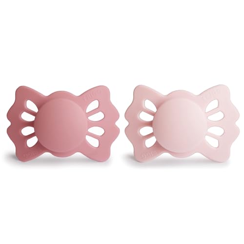 Image of FRIGG Lucky Symmetrical SilkySoft Silicone Baby Pacifier | Made in Denmark | BPA-Free (Cedar /Baby Pink, 0-6 Months)
