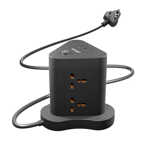 Image of Geonix PowerSpan Fort | Extension Board /Strip, 2500 Watts, 10 Amps, 1x Type C Port, 6X Universal Socket, 2X USB Port, LED Indicator, On /Off Switch, 5mtr Long Pure Copper Cable (Black)