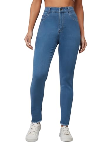 Jean skinny court taille haute à franges idéal pour vos sorties urbaines et week-ends