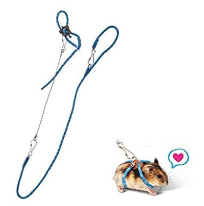 Petinthegarden Adjustable Harness Leash Hamster Rat Mouse Squirrel Sugar Glider Small Animal (Blue) #TOP2