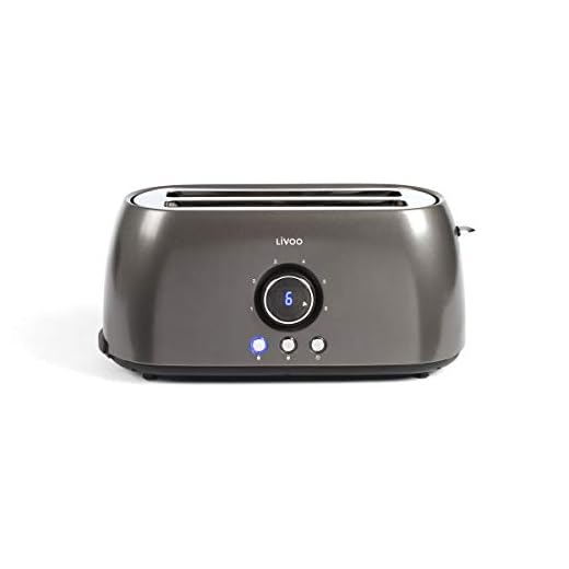 LIVOO Feel good moments - Rejilla de baño 2 ranuras anchas | 6 niveles de marrón, tiempo de visualización restante, calentamiento, descongelación | 1400W DOD178 Gris