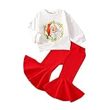 Doisbetthsay Infant Toddler Baby Girl Christmas Outfit Santa Claus Print Long Sleeve Sweatshirt Bell-Bottomed Pants Set Xmas Outfit (O Christmas Sister Outfit 2,4-5 Years)