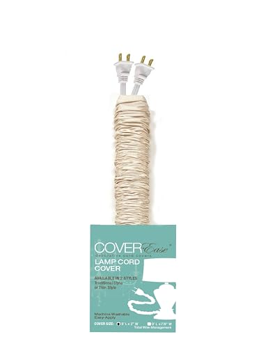 Image of Cream COVEREase Lamp Cord Cover 9 ft Faux Silk Fabric Cover - Cable Sleeve, Wire Cover, Cord Hider for Cable Management for Electrical Lighting Fixtures. (1 PK)