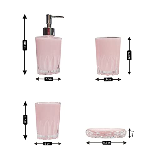 Image of Kookee Acrylic Bathroom Set - Stylish 4 Piece Bath Accessories Kit with Soap Dispenser, Toothbrush Holder, Tumbler & Soap Dish - Modern & Designer Decor for Home & Guest Bathrooms (8343)