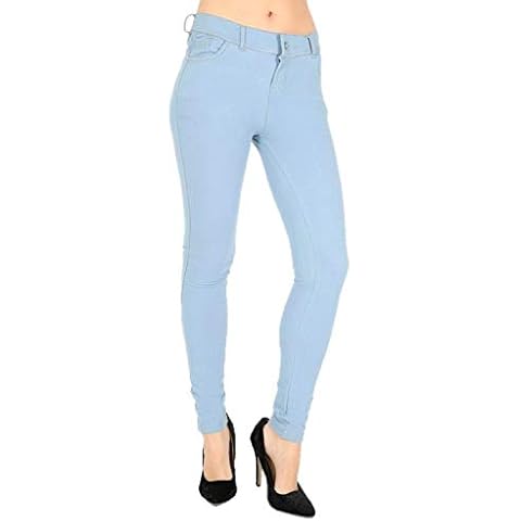 FASHION INSTYLE Skinny Womens Jeans Stretchy Jeggings Ladies New Fit Coloured Trousers UK Size 16 Sky Blue Cover