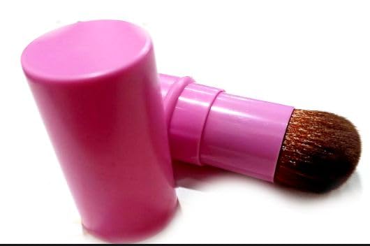 Image of Retractable Pro Beauty Kabuki Makeup Brush - Cosmetic Face Powder Foundation Blush, Slim Portable for Liquid Makeup (Rose Pink)