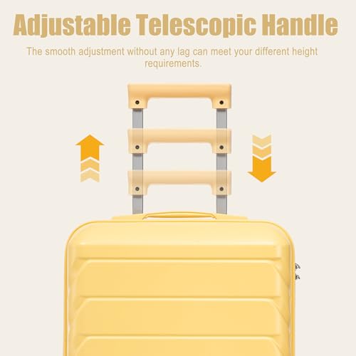 Image of 20 Inch ABS Hard Shell Travel Checked Luggage With Combination Lock, Yellow