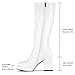 SOVANYOU White Knee High Boots for Women White Gogo Boots of the 70s Disco Tall Boot Square Toe Chunky High Heeled Patent Leather Long Boot