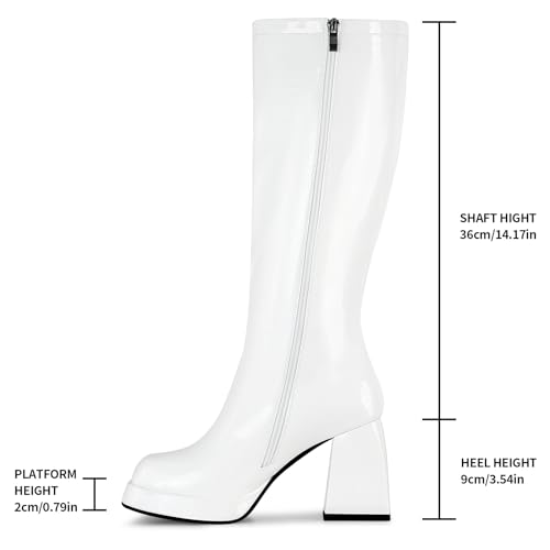 Image of SOVANYOU Black Leather Boots Platform Boots for Women Fashion Square Toe Chunky Block Heeled Boots Side Zip