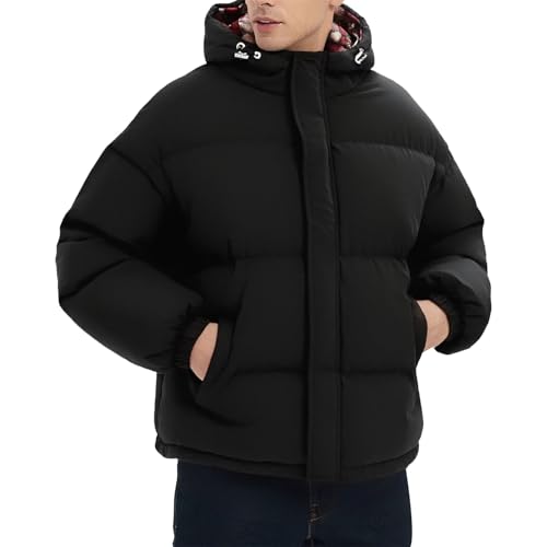 Generico Chaqueta de invierno para hombre, color liso, cálido, informal, chaqueta ligera acolchada para snowboard con cremallera y capucha, cómodo cortavientos, para senderismo y trabajo