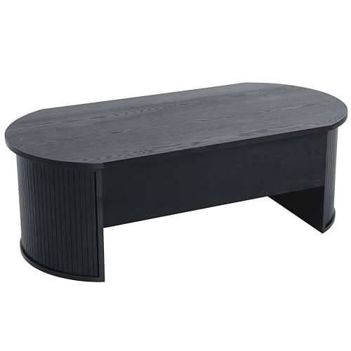 Oviala Table Basse Ovale avec Plateau relevable Effet Bois Noir