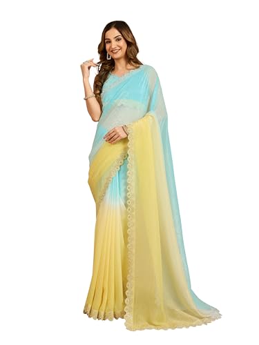 Image of TRENDMALLS Women's Tussar Silk Siroski With Zarkan Work Saree with Unstitch Blouse Piece