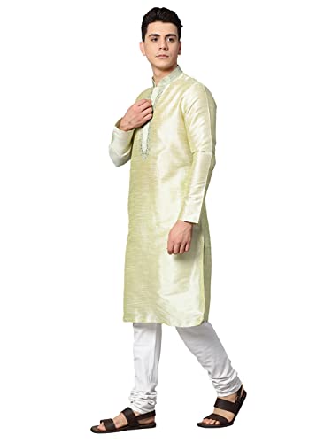 Image of Manthan Mens Full Sleeves Striped Blended Cotton Kurta