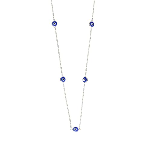 Blue Evil Eye Necklace - 925 Sterling Silver & Rhodium Plated Protection Charm with Zirconia & Enamel, Handcrafted in Turkey | Women-Owned Business | Greek Materials