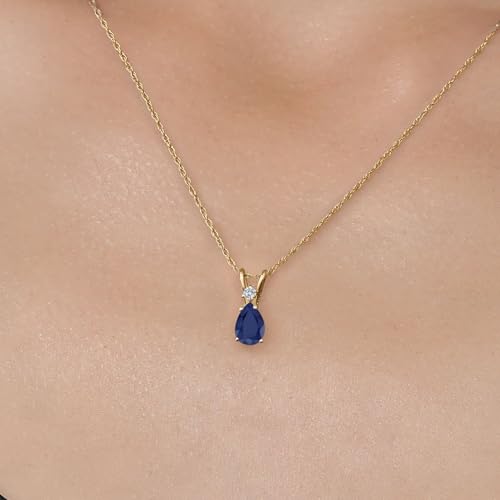Gem Stone King 14K Yellow Gold Blue Sapphire and Lab Grown Diamond Pendant Necklace for Women | 0.91 Cttw | Gemstone September Birthstone | Pear Shape 7X5MM | With 18 Inch Chain3
