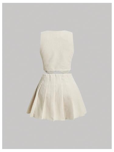 Milumia Women's 2 Piece Outfit Plaid Vest Blazer and Pleated Skirt Suit Sets2