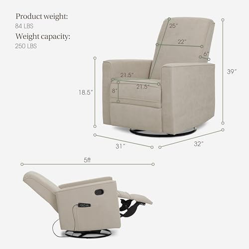 Image of Evolur Raleigh Glider with Massager in Charcoal, Upholstered Plush Seating 360 Swivel Glider Rocking Chair, FSC Certified, Greenguard Gold & JPMA Certified Nursery Glider Recliner