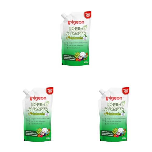 Image of Pigeon Liquid Cleanser Naturals Refill 500 ml | pH Friendly | No Added Color & Alcohol | Natural Cleanser for Baby Feeding Bottles, Accessories, Fruits & Vegetables (Pack of 3)