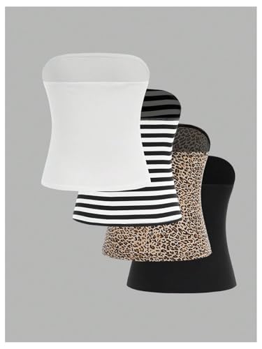 Milumia Girl's 4 Pack Printed Tube Top Strapless Slim Fitted Casual Bandeau Tops2