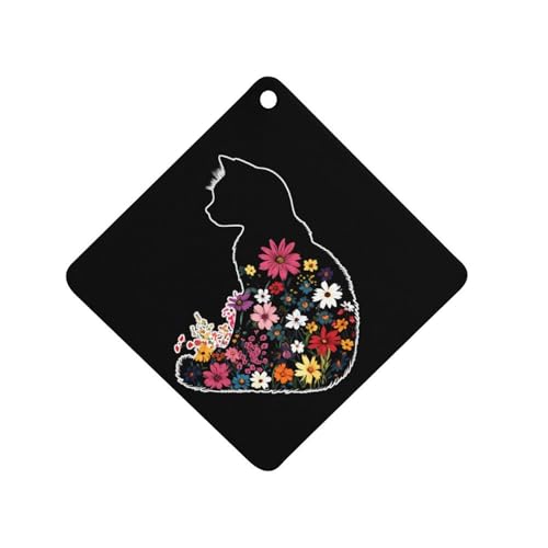 Cat Flowers Car Air Freshener Hanging Aromatherapy Tablets for Car Accessories Rhombus