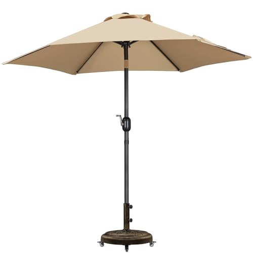 Yaheetech Parasol de Jardin Extérieur Inclinable avec Pied, Cadre en Métal et Base Standard Ronde en Résine pour Patio, Plage