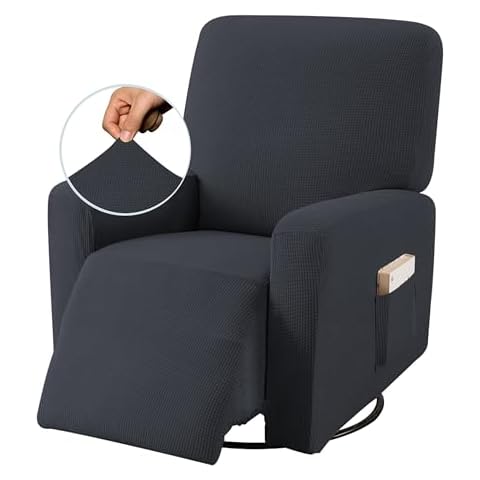 Golden Linens One piece Stretch Recliner Chair Furniture Slipcovers with Remote Pocket Fit most Recliner Chairs (Gray) Cover
