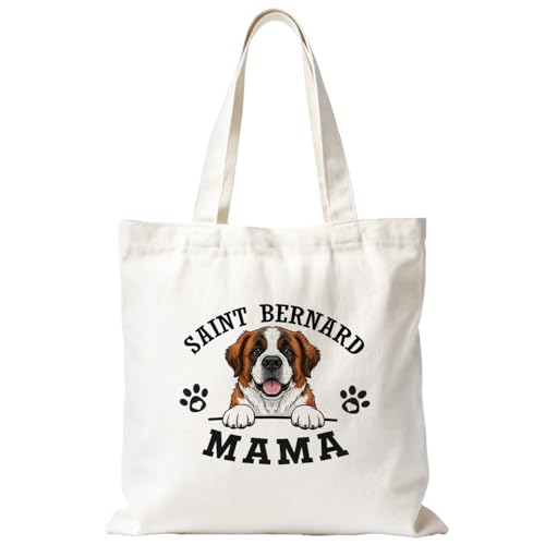 YRDBGHZDF Saint Bernard Dog Mama Tote Bag Saint Bernard Gifts Canvas Tote Bags Dog Lover Mom Gifts for Women Reusable Grocery Shopping Bag