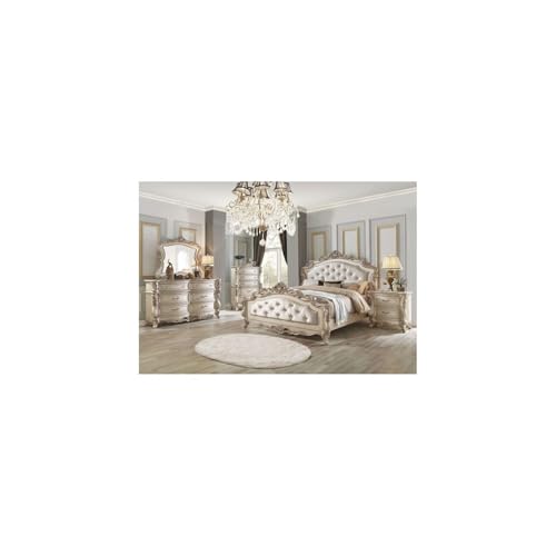 HomeStock Mountain Lodge Queen Bed, Fabric & Antique White (1Set/3Ctn)
