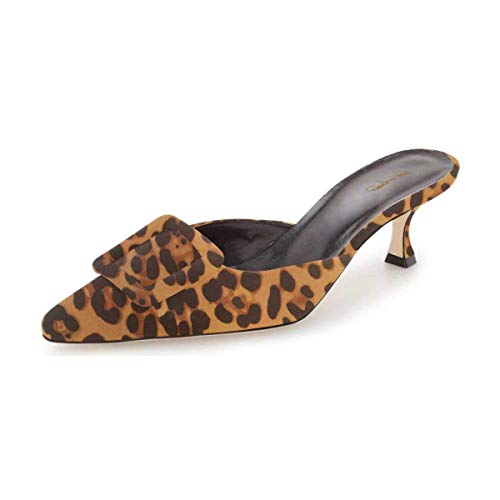 Xyd Women Pointed Toe Mule Pumps With Oversized Buckle Kitten High Heels Slip On Slides Dress Casual Fashion Shoes Size 15 Leopard #TOP28