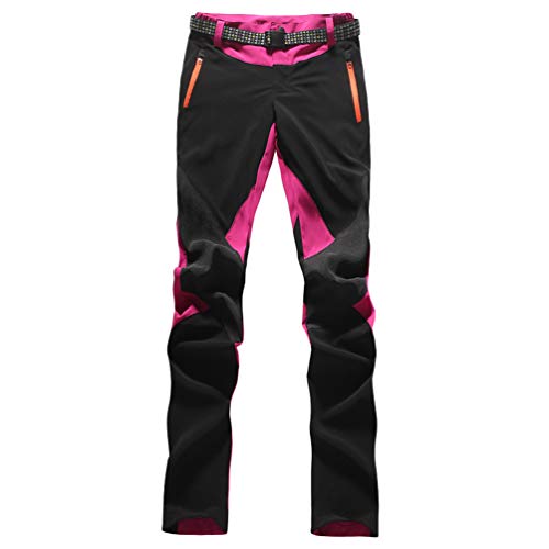 Haobing Mujer Pantalones de Escalada con cinturón Pantalones de Trekking Softshell Pantalón de Acampada y Marcha (#1 Rose, CN 2XL)