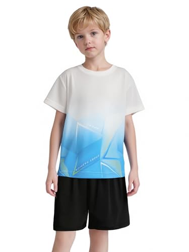 Boys 2 Piece Athletic Shorts Set Short Sleeve T-shirt And Shorts Basketball Football Activewear Blue 13-14 Years3