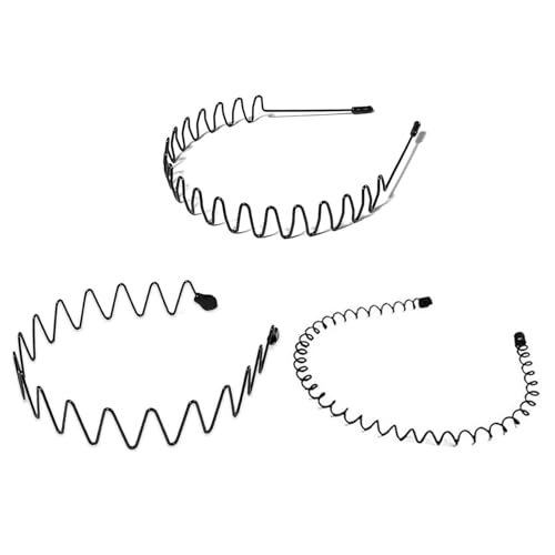 LERNOU Metall-Stirnband Rutschfest Sport-Wellen Haarreifen Schwarz Mode Haarbänder für Männer und Frauen Haarband für Outdoor Sports Yoga 3 Stück
