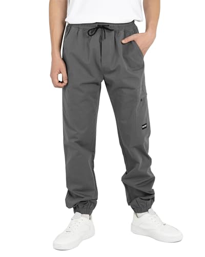 YOUNGSOUL Jungen Cargohose aus Baumwolle Kinder Cargo Jogger Hose Freizeithose mit Gummizug Grau 164-170