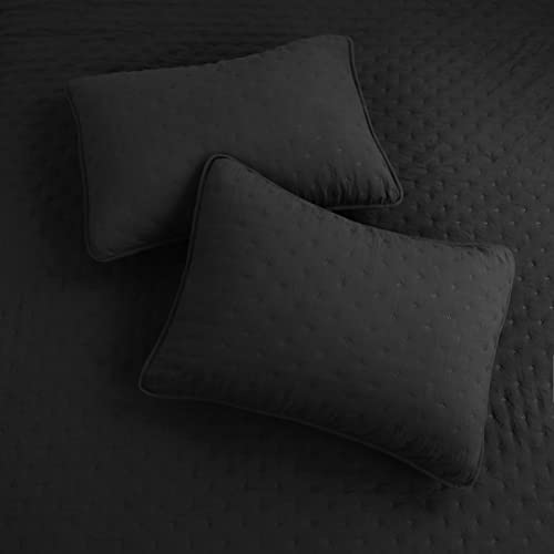 ROARINGWILD Black Queen Size Quilt Bedding Sets with Pillow Shams, Lightweight Soft Bedspread Coverlet, Quilted Blanket Thin Comforter Bed Cover, All Season, 3 Pieces, 90x90 inches