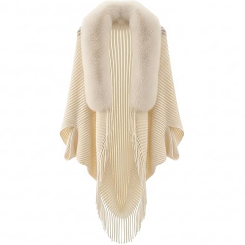 Poncho cálido de punto para mujer que combate el frío de invierno con estilo beige