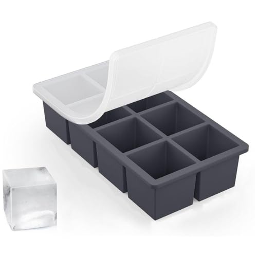 Image of Ice Cube Molds with Lid,Big Silicone Ice Cube Tray for Whiskey,2Inch Square Ice Cube Tray,Easy-Release Ice Mold,Giant Ice Cubes for Bourbon Cocktail (1,Black)