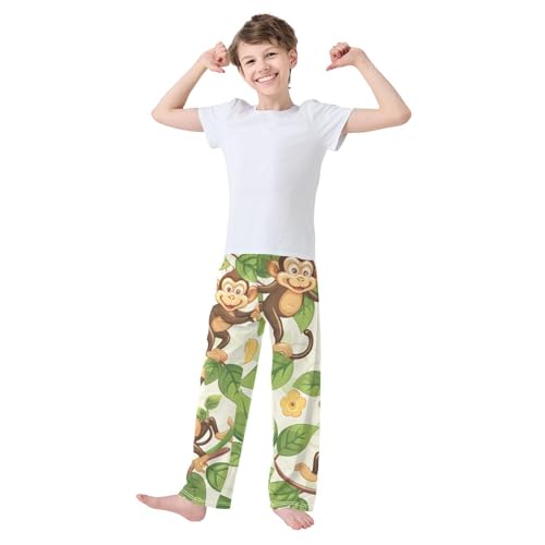 ZZXXB Lovely Monkey Flowers Boys Long Pants Soft Trousers Elastic Waist Kids Lounge Bottoms with Pockets S-XL3