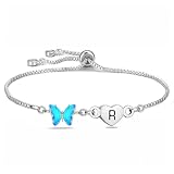Yumioxa Bracciali con farfalle e lettere iniziali da A a Z, regalo in argento per donna, gioielli con farfalle blu, regalo per compleanno e anniversario, 1.8cm, Acciaio inossidabile, no