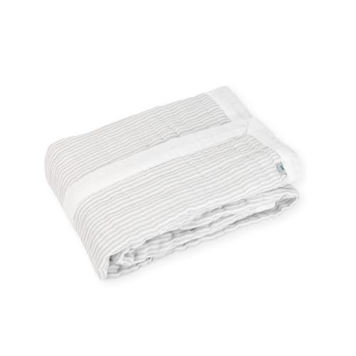 Image of Little Unicorn 100% Certified Organic Newborn Receiving Quilt | Ultra- Soft, Multi-Layered Muslin Fabric | Gift for Newborns & on-The-go (Sand Stripe)