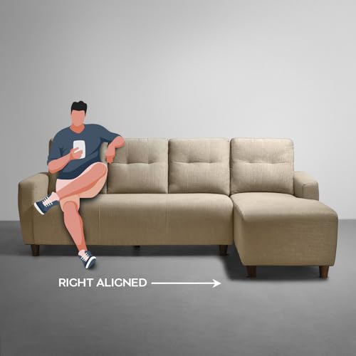 Image of Sleepyhead Yolo Designed by Duroflex - 4 Seater Sofa RHS Sectional + Ottoman |Premium Fabric, Plush 3-Layer Cushioning |Modern Buttonless Tufted & Anti-Sag Comfort |3 Years Warranty - Coco Brown