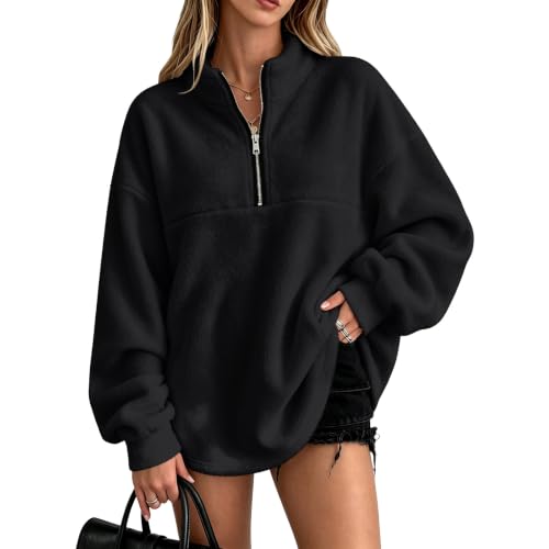 Black Women Quarter Zip Pullover Fleece Oversized Half Zip Sweatshirt - image 1