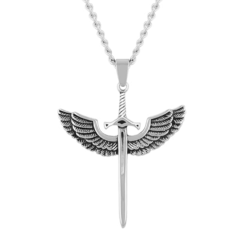 Men's Eagle Wings and Sword Stainless Steel Pendant Symbol of Strength 24
