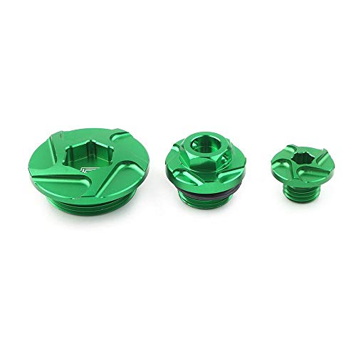 Three T Green 3PCS Motorbike Dirt Bikes Aluminum Engine Timing Oil Filter Plugs Bolts Fit for Kawasaki KX250F KX450F 2011-2018, KLX450R 2008-2015 - Thumbnail 2