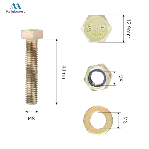 Image of M8 x 40mm Hex Head Bolt by Color Galvanization with Nylon Lock nut and Flat Washer Assortment Kit,Alloy Steel,Grade 8.8.(8pcs Pack)