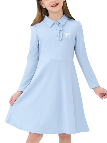 JiAmy Mädchen Kleid Polokragen Langärmlig mit Knöpfen...