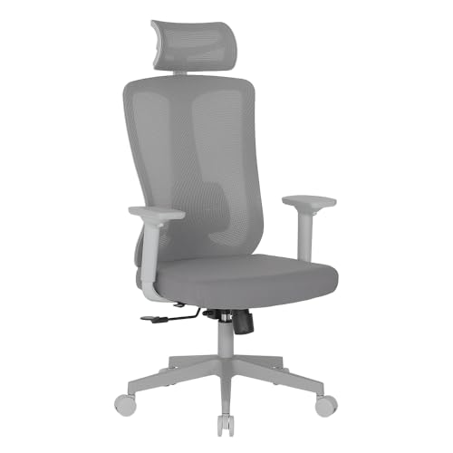Cadeira Escritório Ergonomica DT3 Maya com revestimento Mesh + Tecido, Apoio de cabeça 2D, Apoio de braços 3D, Certificada NR-17, suporta até 136 e altura máx 1,95m (Grey Frame)